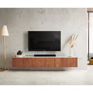 TV stolek Secara 200 cm akácie hnědá 4 dvířka mramor závěsné